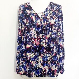 NY Collection Clasp Neck Colorful Abstract Print Blouse M